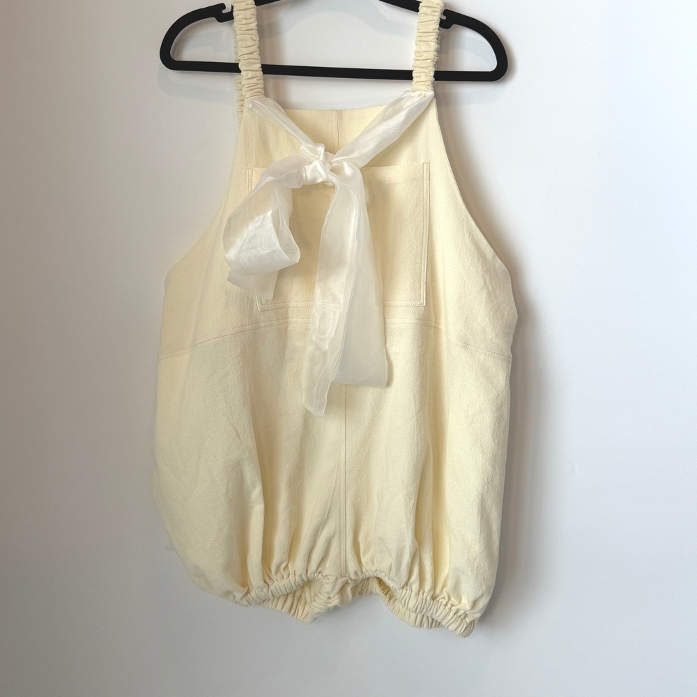 Yuichi‎ Yang Pale Yellow Bubble Shorts Romper Organza Bow Ruched Straps Small